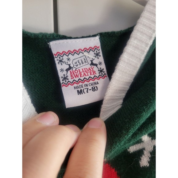 Christmas Hoodie Knit Sweater Ornament Snowflake Green Pullover Girl M 7/8 - Picture 3 of 4